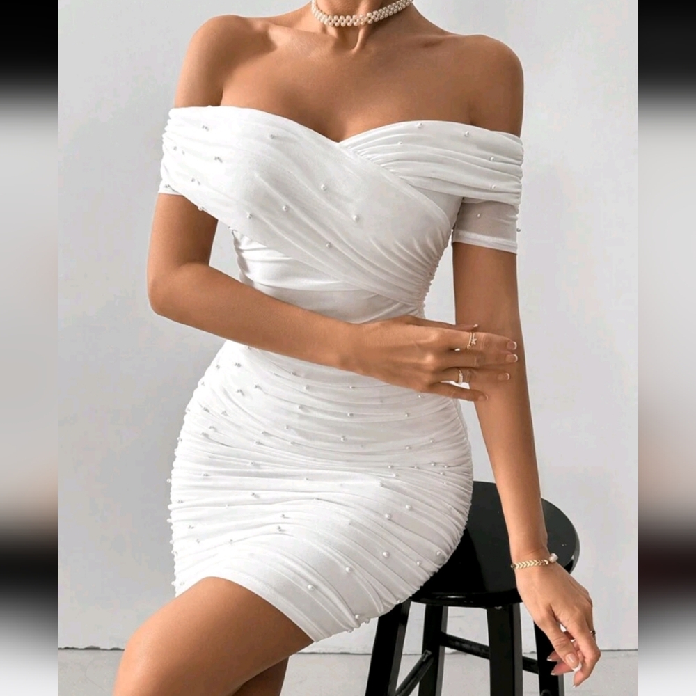 SHEIN Elegant Strapless White Dress